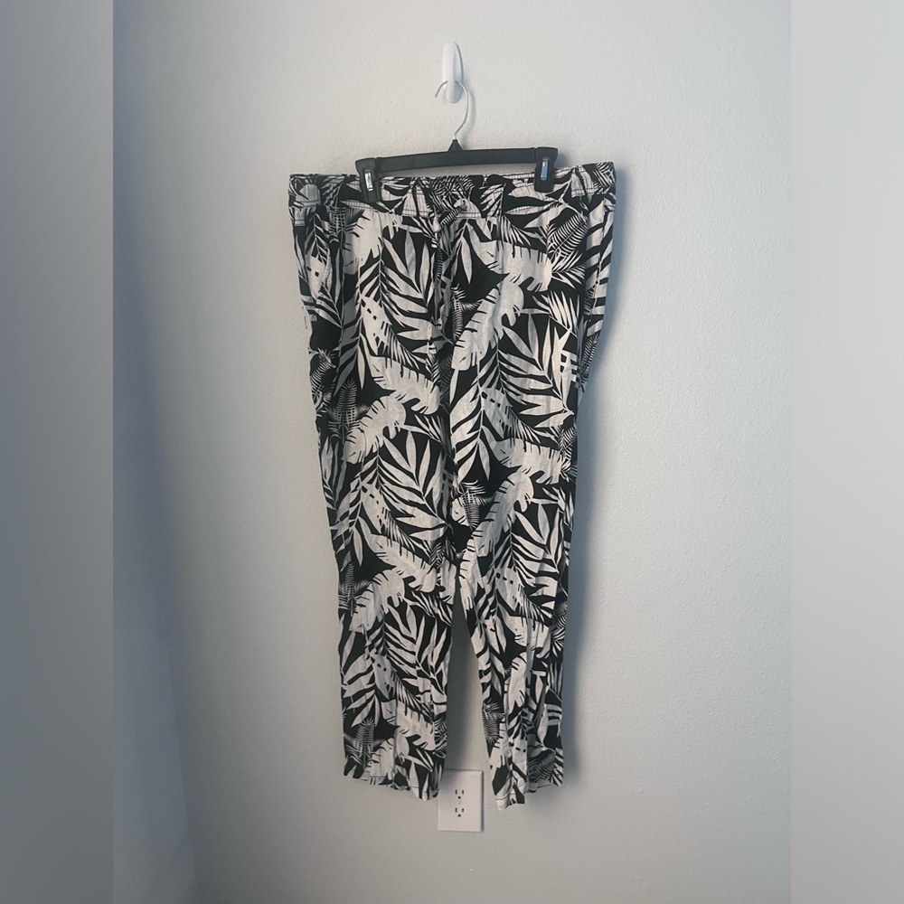 Serra Black White Plus Size Tropical Palazzo Pants Size X Large